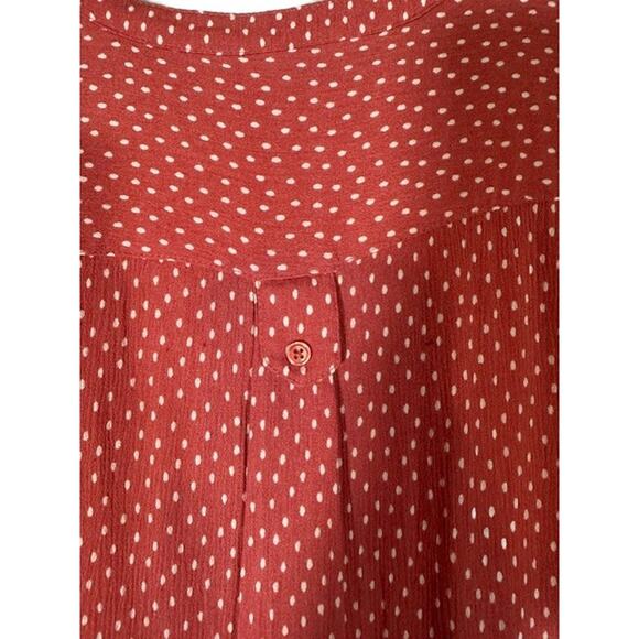 Market & Spruce Red White Polka Dot Long Sleeve Button Down Shirt Women Sz L - Picture 8 of 11